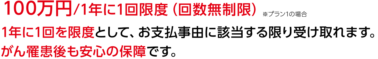 100万円/1年に1回限度（回数無制限）